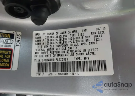 2015 Honda Cr-V Touring z USA, uszkodzony, nr VIN 5J6RM4H91FL120929